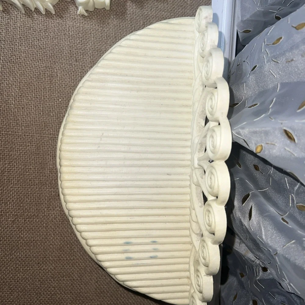 Vintage Burwood Half Round Ornate Wall Shelf 70s Faux Rattan MCM White Plastic
